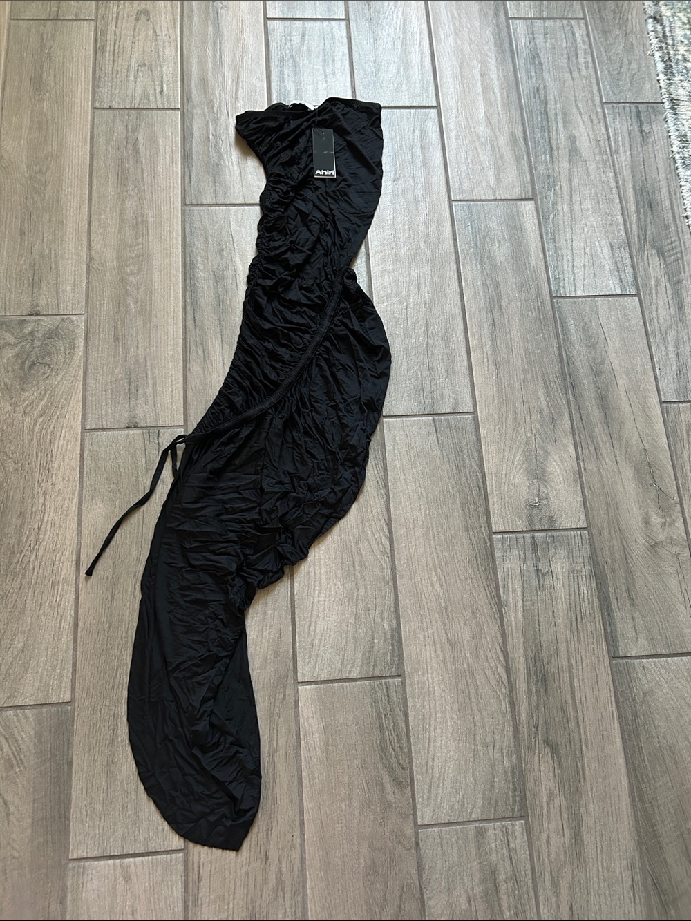 Black One-Shoulder Ruched Dress with Side Tie